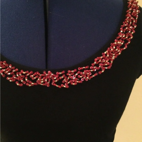 WHBM Black Ruch Tank Red Bead Accent Neckline - Picture 5 of 6